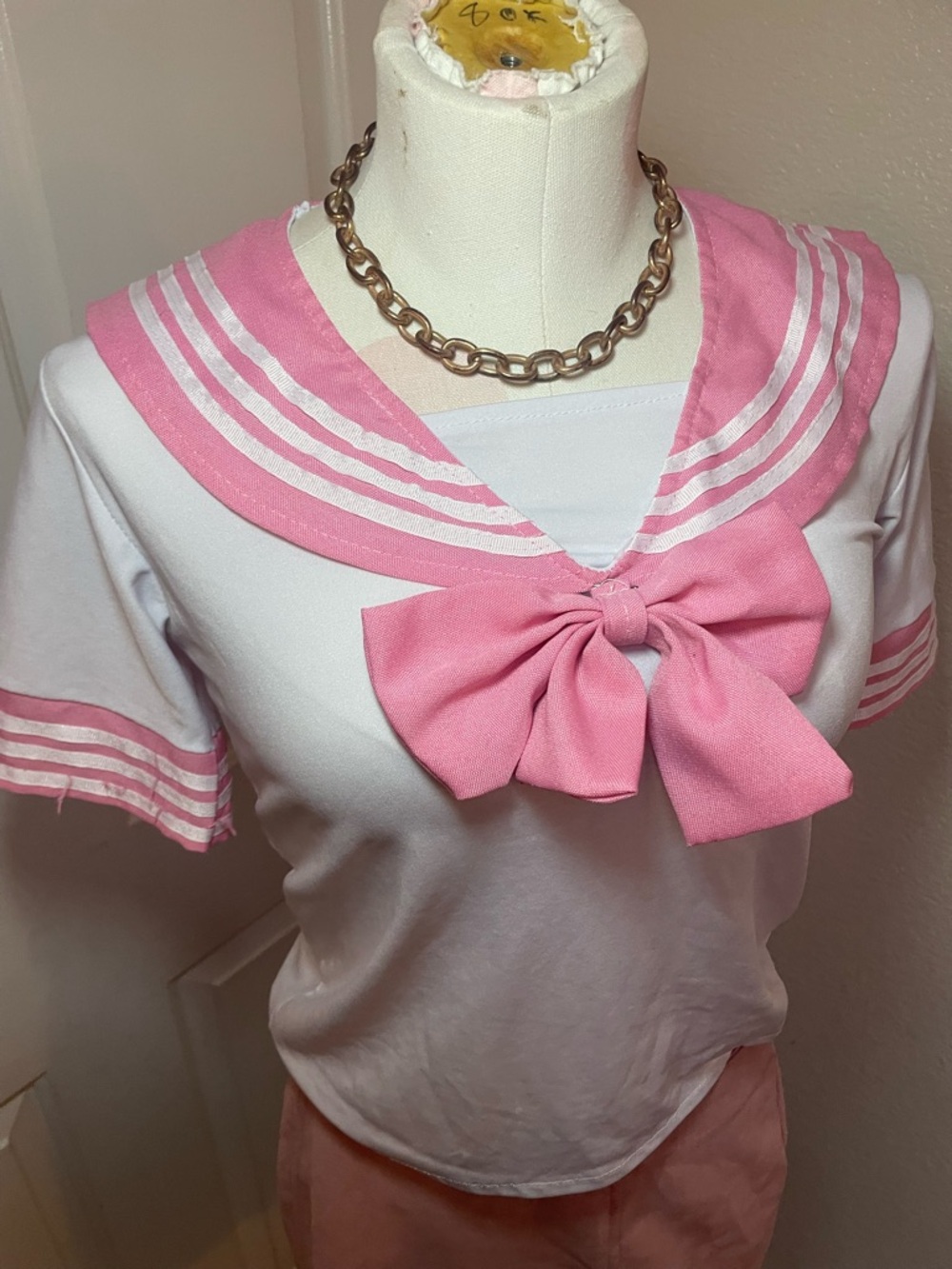 Girls White Sailor Top with Pink Bow